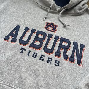 Vintage Auburn Tigers Men XL Grey Hoodie Embroidered Front Pocket Sweatshirt 90s